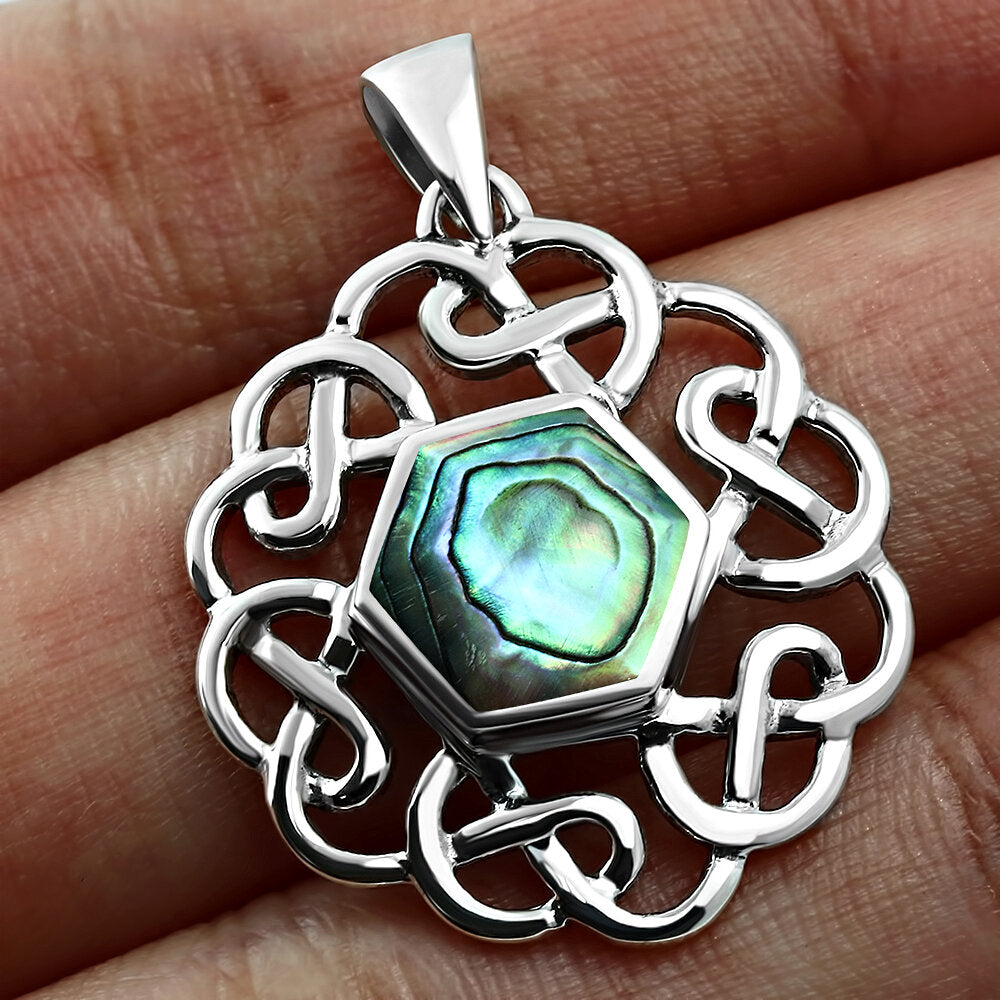 Celtic Stone Pendant - Six Knot with Abalone Shell (Large)
