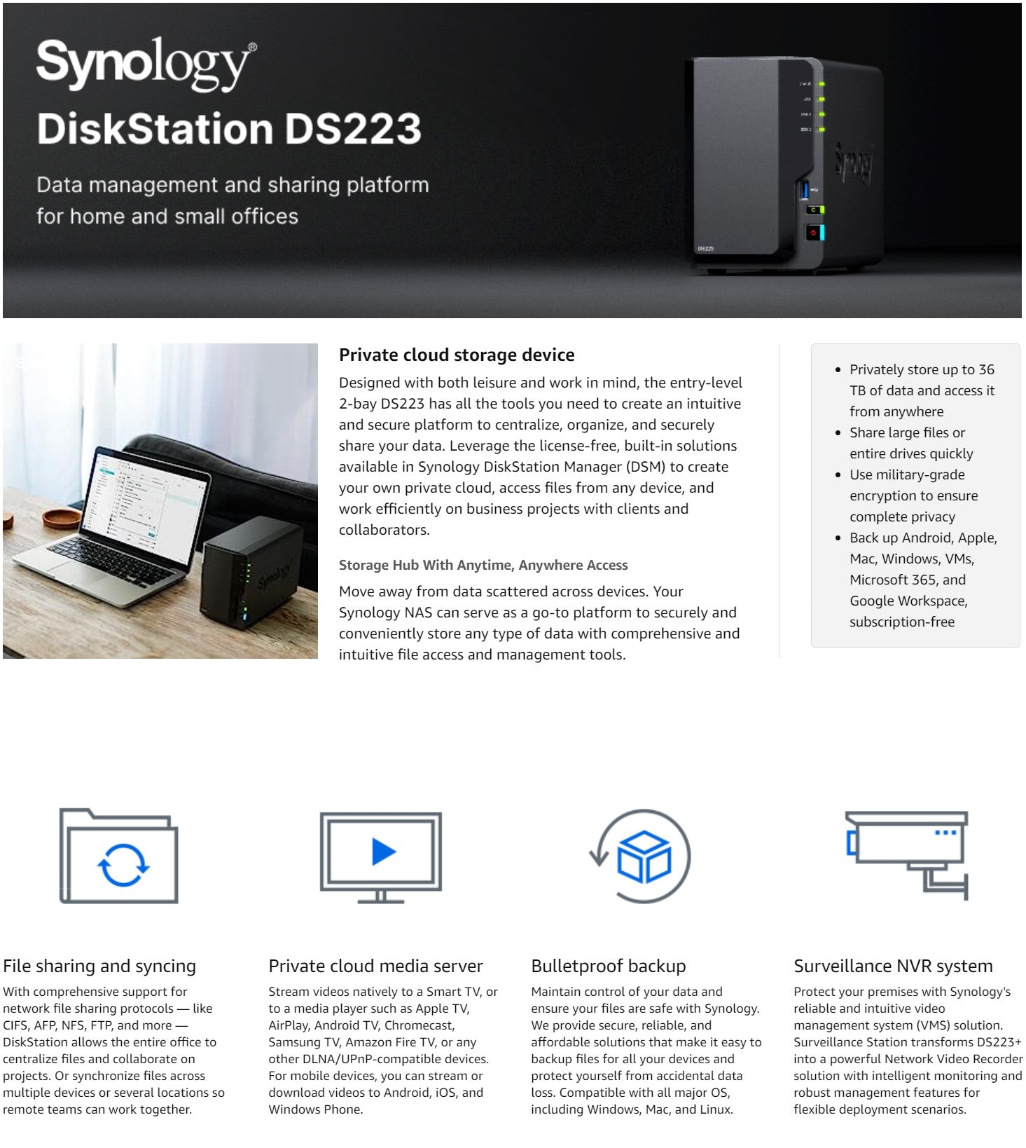 Synology DiskStation DS223 2-Bay NAS Enclosure