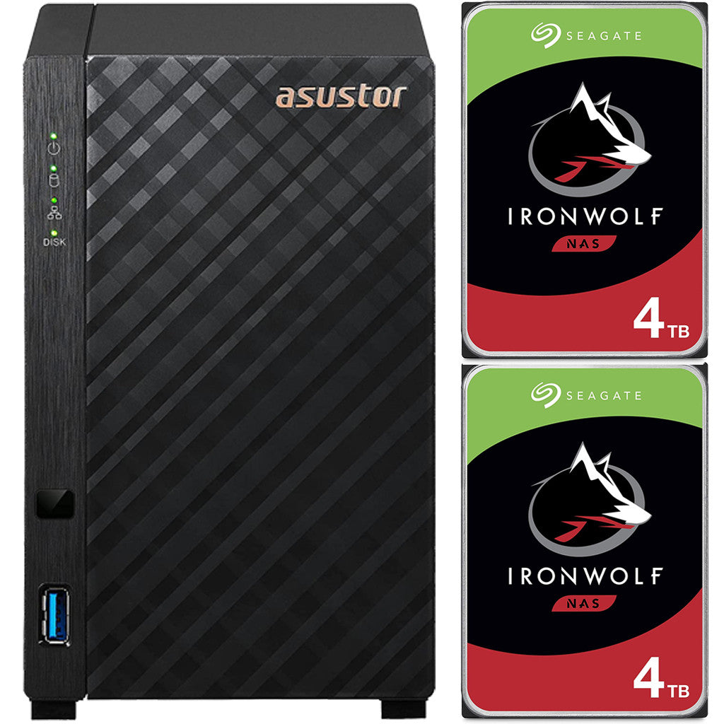 Asustor AS1102T 2-Bay Drivestor 2 NAS with 1GB RAM and 8TB (2x4TB) Seagate Ironwolf NAS Drives Fully Assembled and Tested