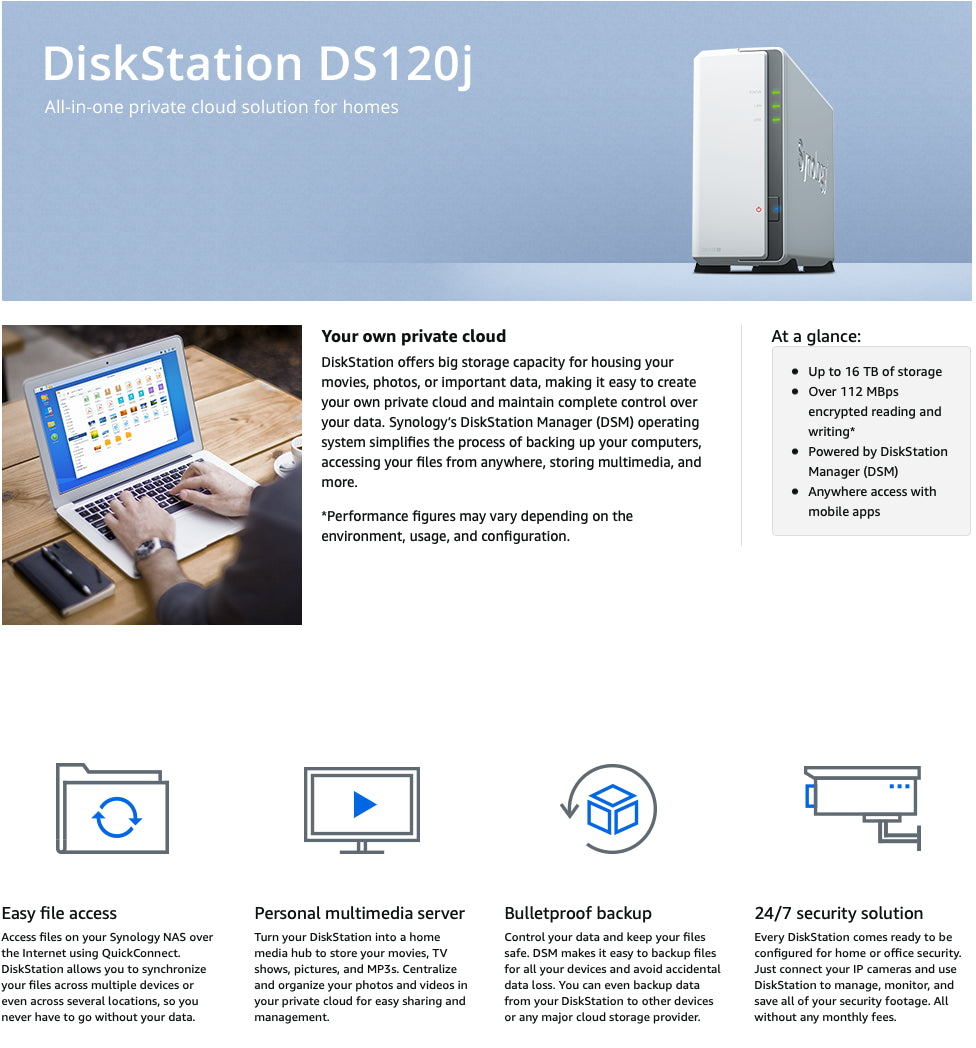 Synology DS120j 1-Bay DiskStation with a 8TB Seagate Ironwolf NAS