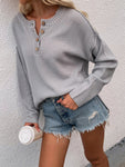 Buttoned Exposed Seam High-Low Sweater Trendsi