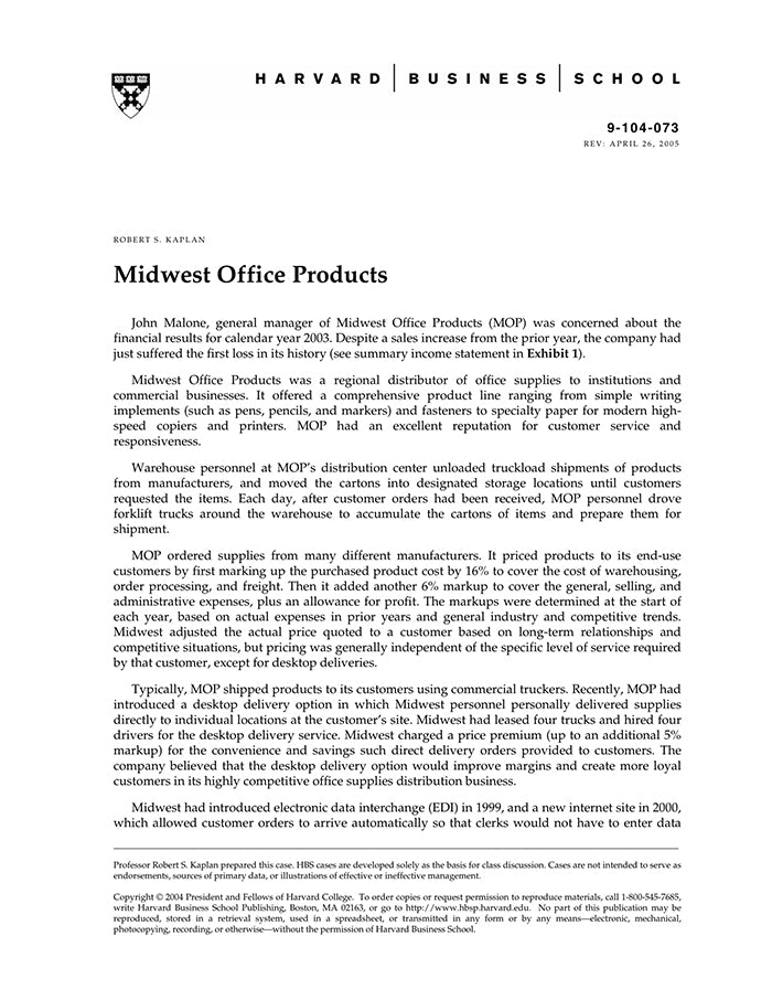 Midwest Office Products – Harvard Business School Publishing