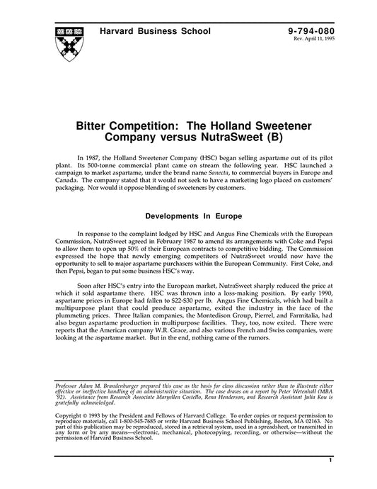 holland sweetener company vs nutrasweet