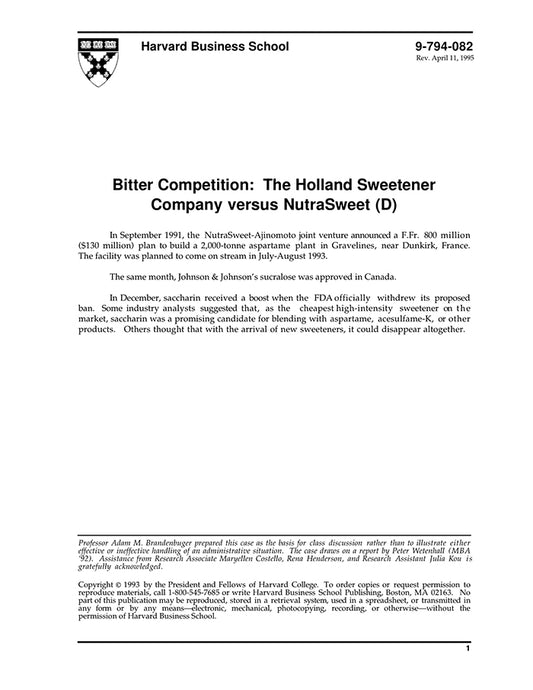 holland sweetener company vs nutrasweet