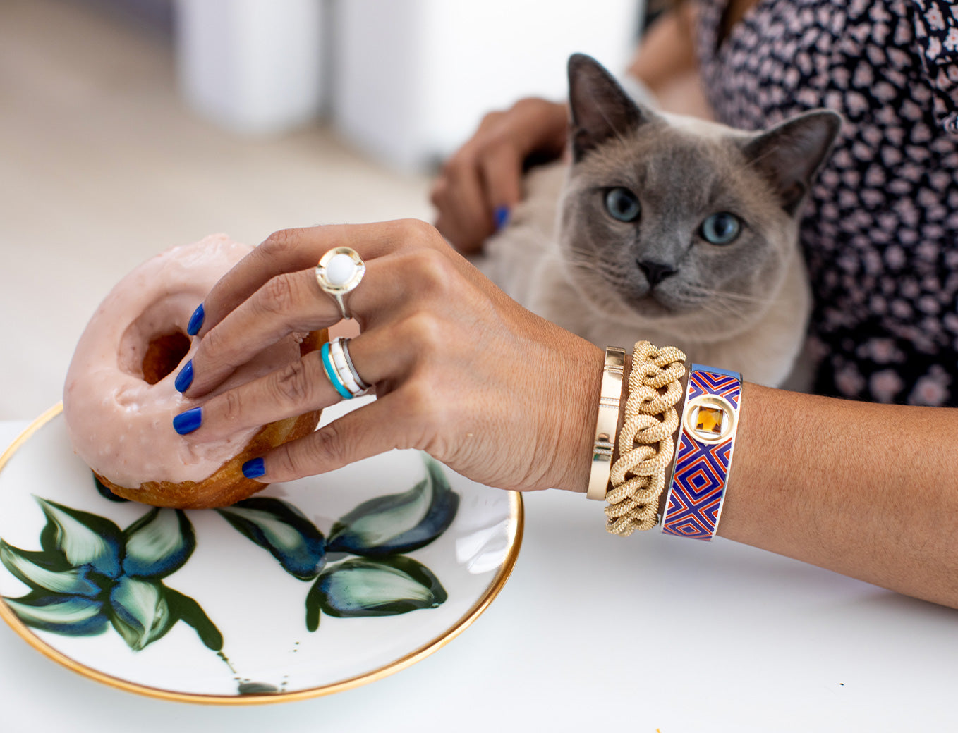 Gina wearing Cast Jewelry with her Cat