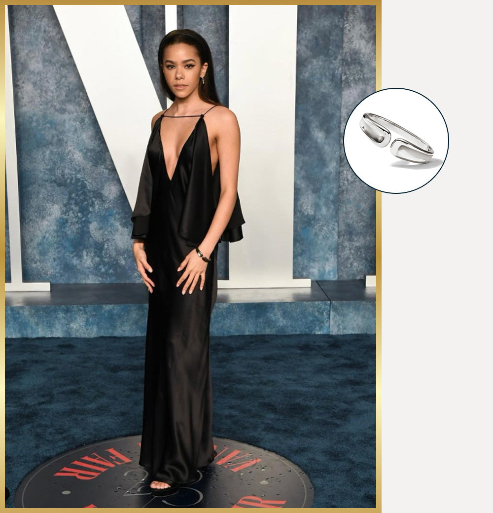 Antonia Gentry wearing The Uncommon Cuff in Silver at the Vanity Fair Oscars Party