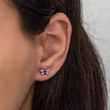 925 Sterling Silver Tiny Purple Enamel Butterfly Earrings