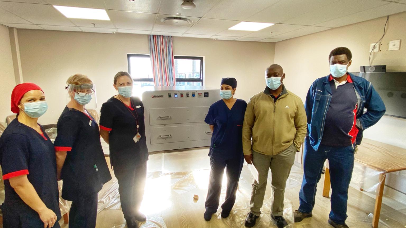 Life hospital team with disinfection cabinets