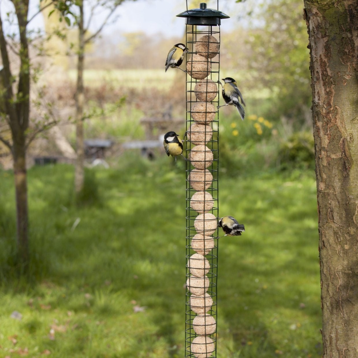 Grote vogel voedersilo voor vetbollen metaal 83 cm - Vogel voedersilo