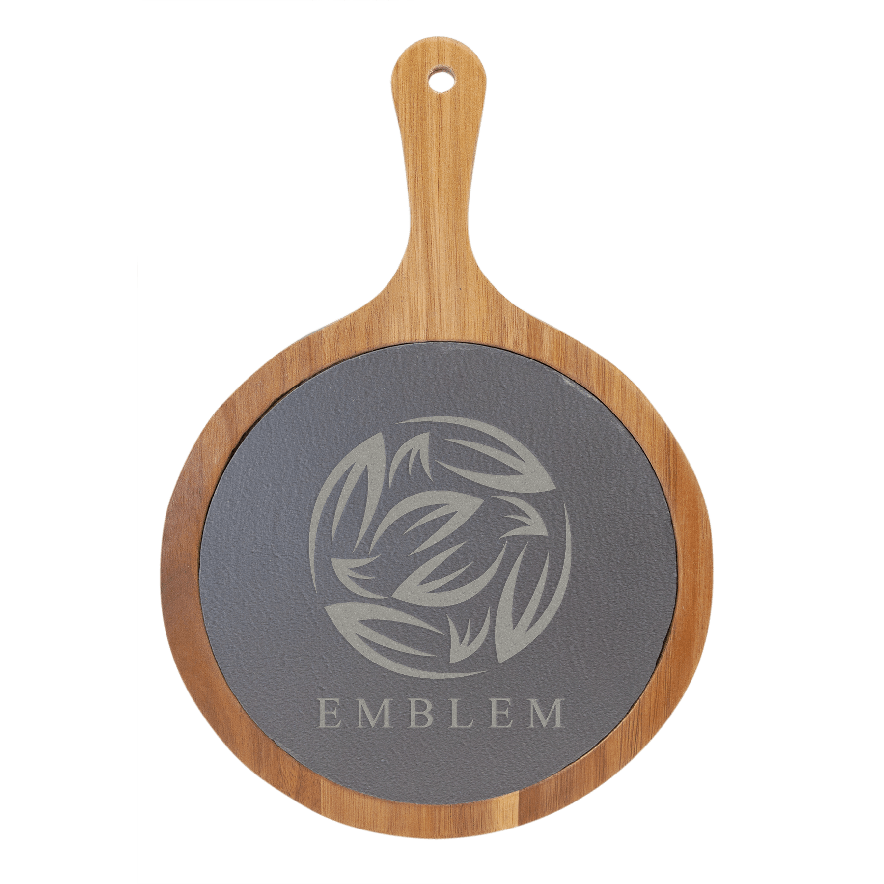 Round Acacia Wood/Slate Serving Board with Handle - 8 1/4" x 12 1/4"