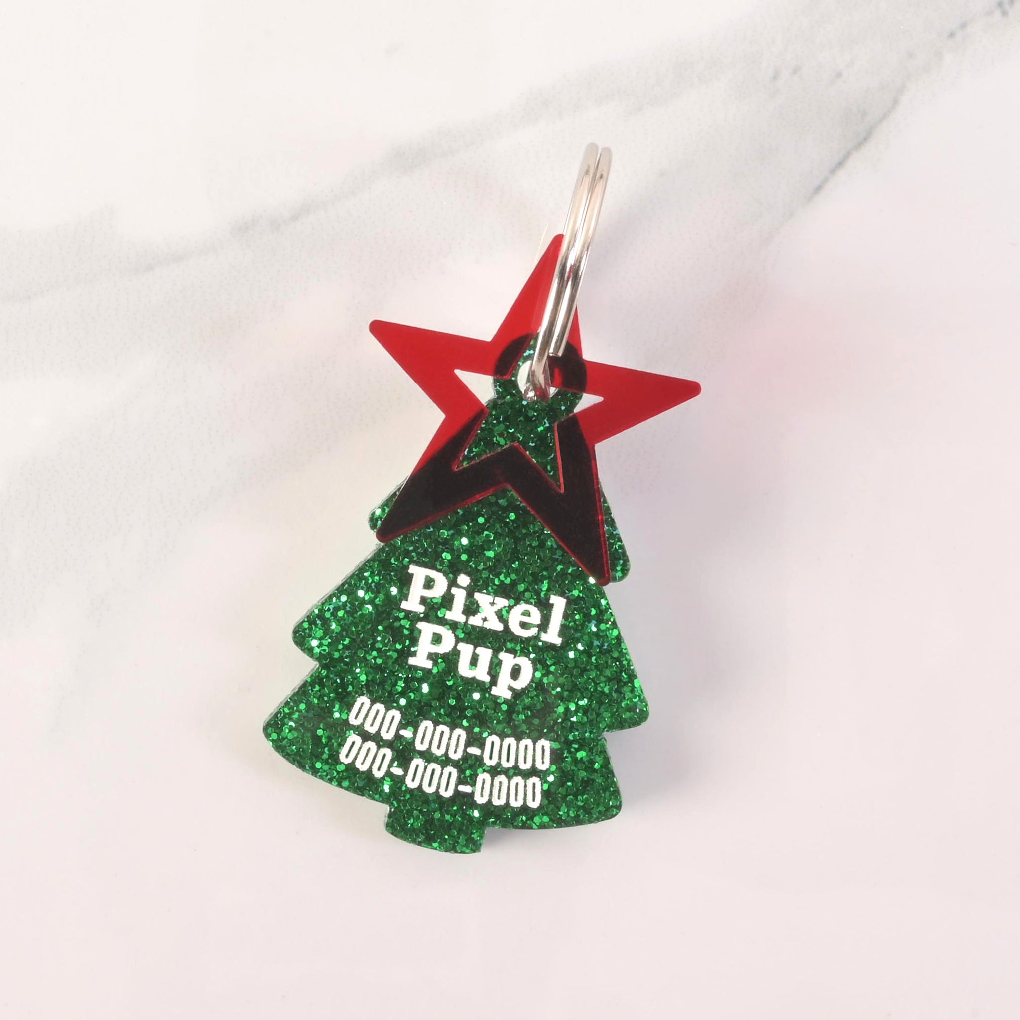 Árbol de Navidad, Serif, etiqueta de mascota personalizada, etiqueta de identificación de perro y gato de invierno, enlace a la etiqueta de mascota de Navidad