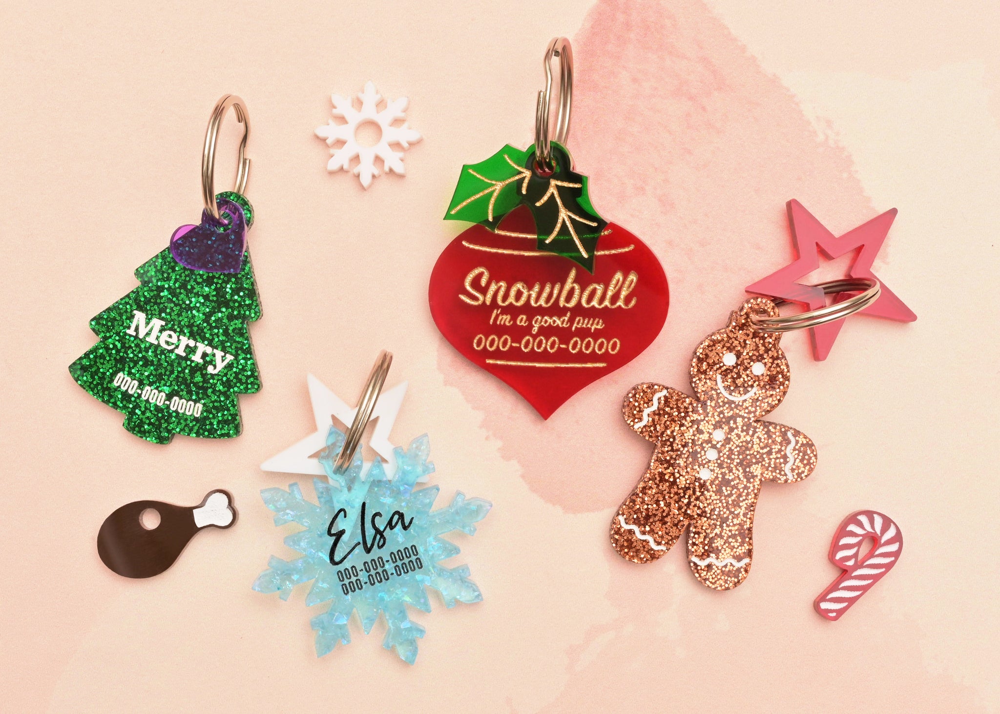 Etiquetas para mascotas navideñas, accesorios para mascotas de invierno, etiqueta para mascotas del árbol de Navidad, enlace a etiquetas para mascotas navideñas
