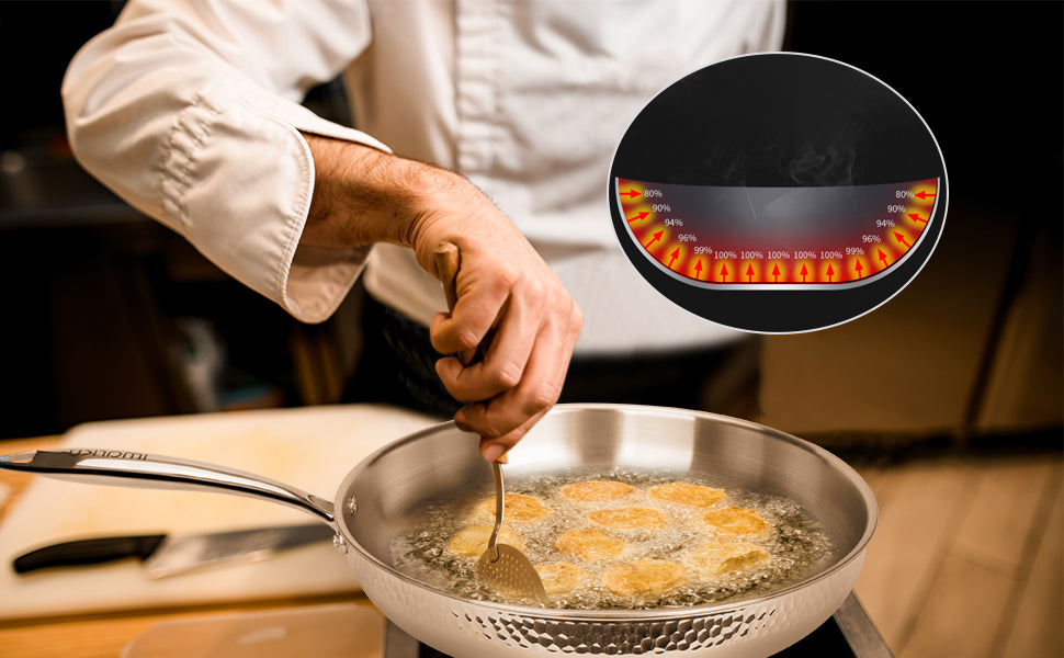 Frying food with a stainless steel pan