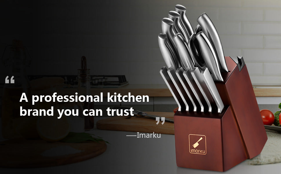 imarku 15-Piece Dishwasher Safe Kitchen Knife Set with Block & Hollow Handle