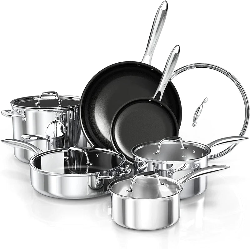 11-Piece Nonstick Stainless Steel Cookware Set
