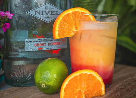 Tequila Sunrise is made of orange juice, tequila, lime juice, grenadine, and garnishes