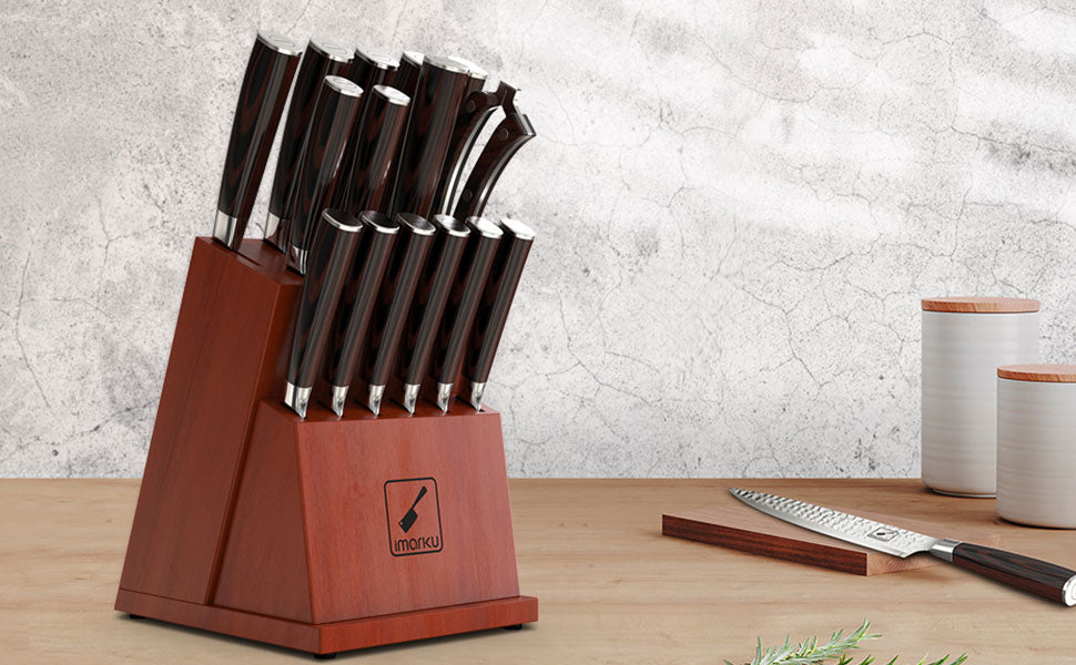 hammmered knife set with block