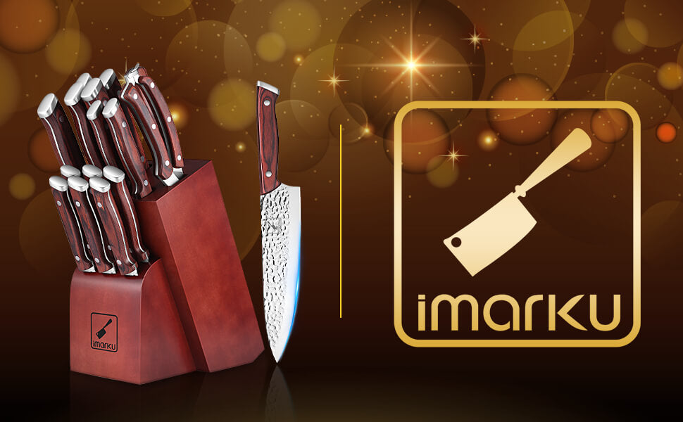 imarku 16-Piece Japanese Hammered Knife Set