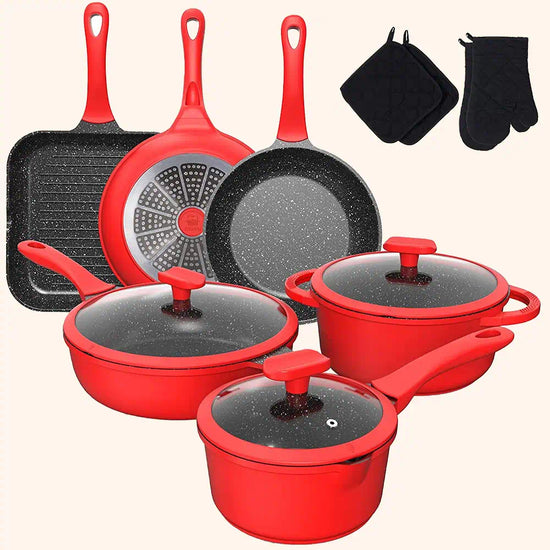 SODAY Pots and Pans Set, Nonstick For Kitchen, 12 Pcs Induction Cookware  Granite Cooking Set with PFOS & PFOA Free Frying Pans
