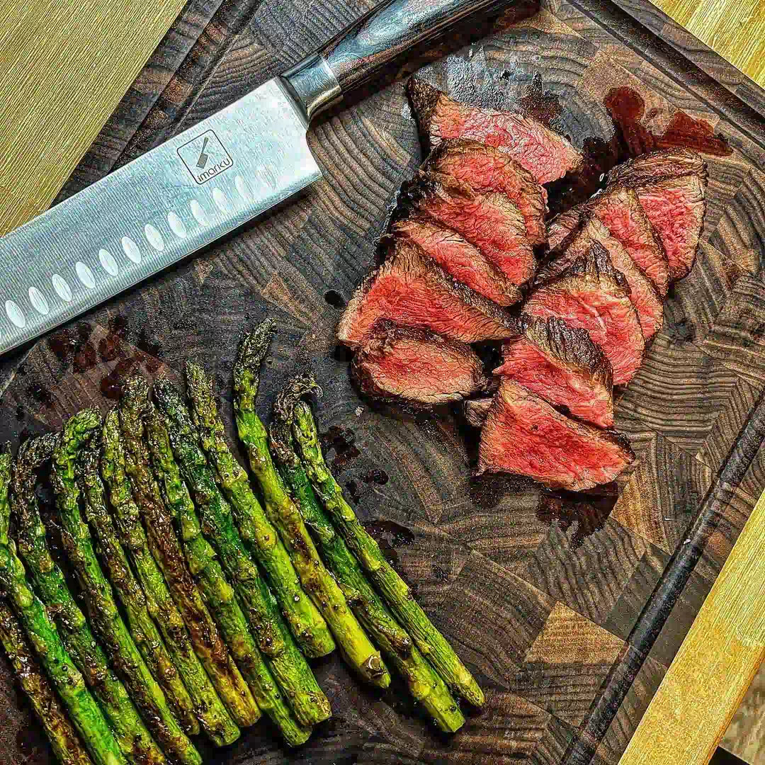 santoku knife with meat