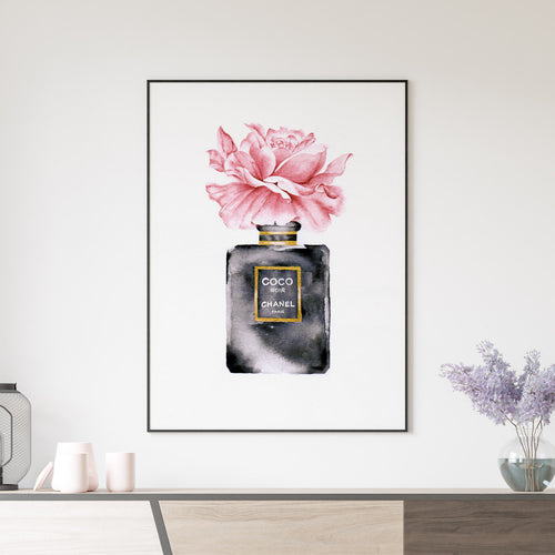 Coco Chanel Perfume Bottle Print  Pink Roses Watercolor Wall Art –  TemproDesign