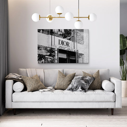 Modern living room decor with black and white canvas art