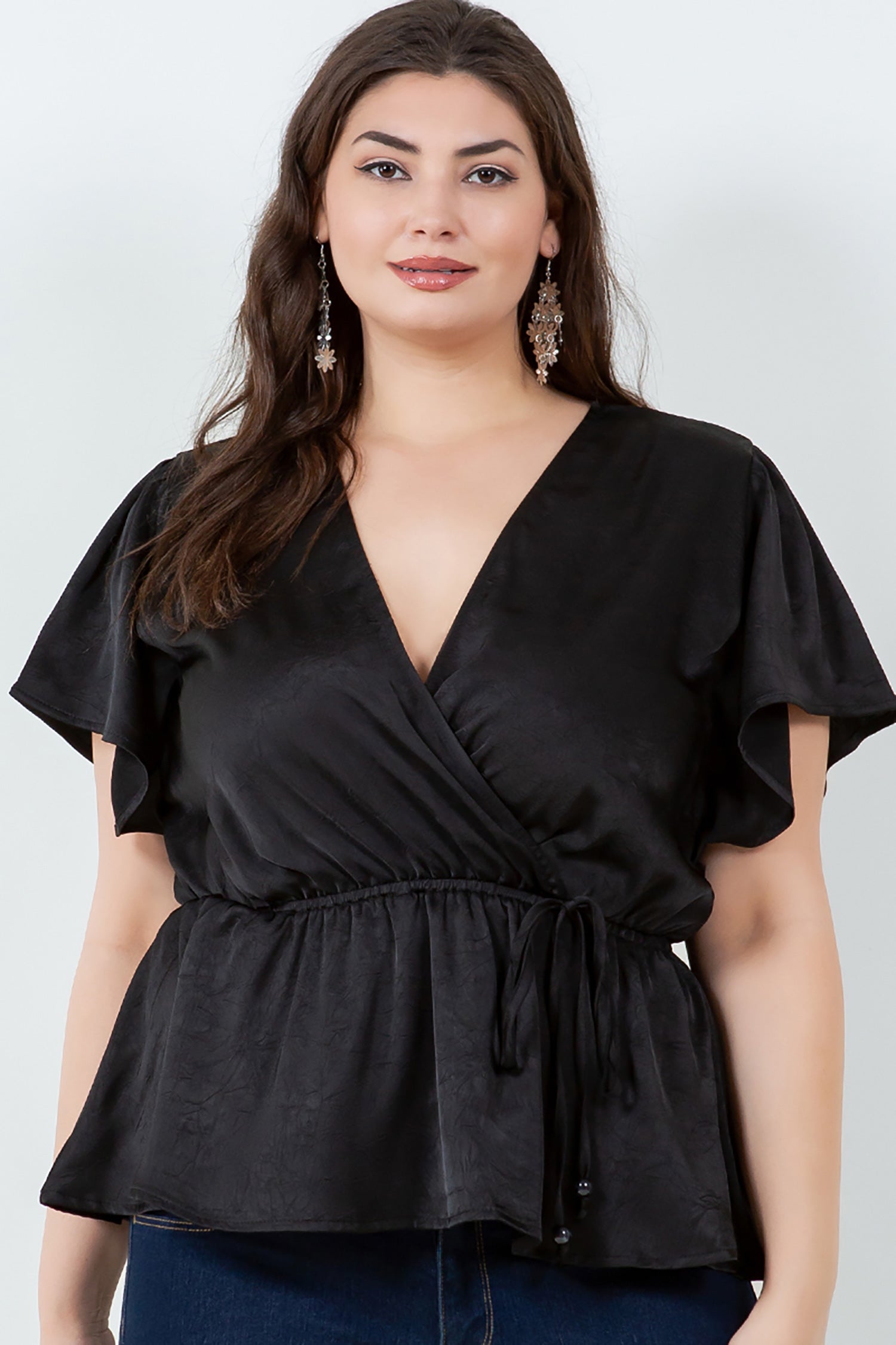 IT6154-PLUS | Tops | Junior Plus Short Sleeve Surplice Top