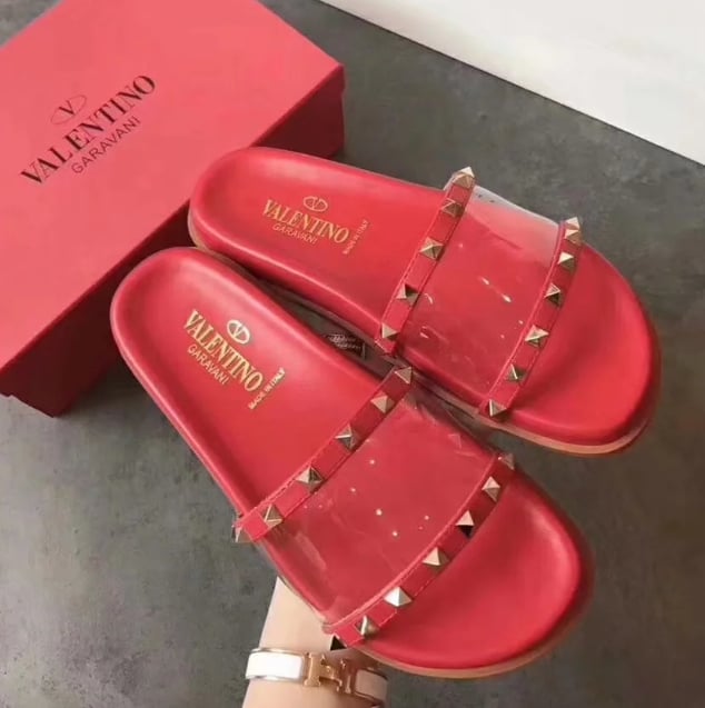 VALENTINO Transparent stitching rivet slippers-4