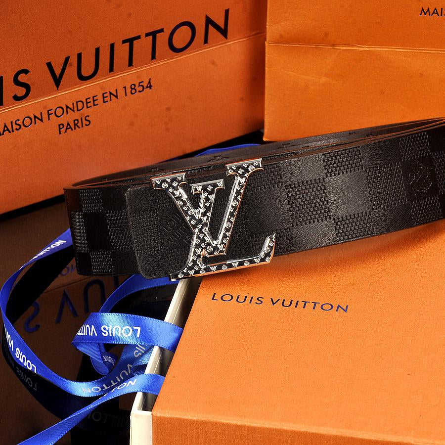 LV Louis Vuitton Check Embossed Belt Fashion Men's and Women's Belts-7