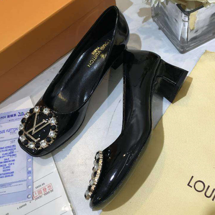 LV Louis Vuitton Fashion Ladies Diamond Logo Sandals High Heels 