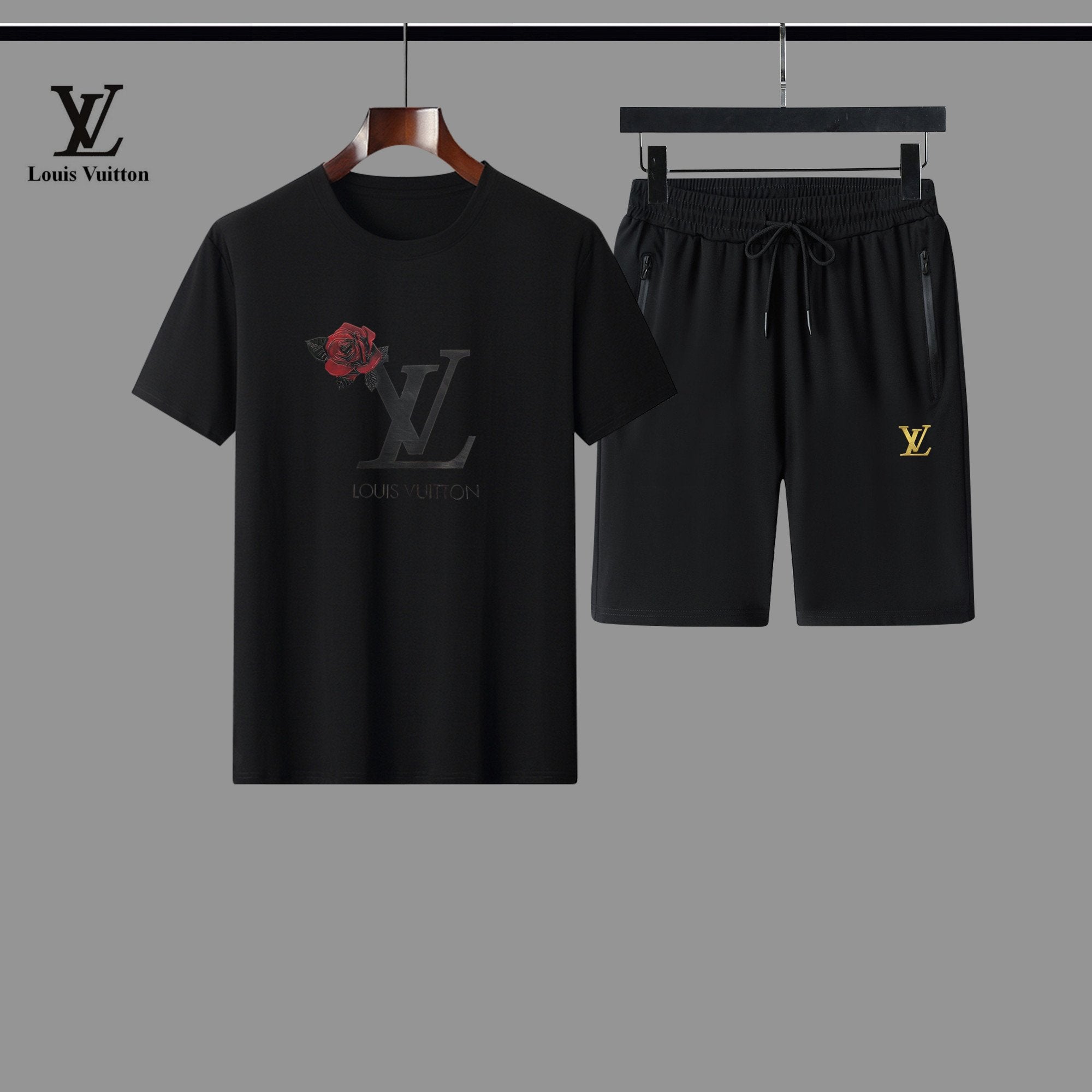 Men Louis Vuitton Fashion Casual Shirt Top Tee Shorts Set