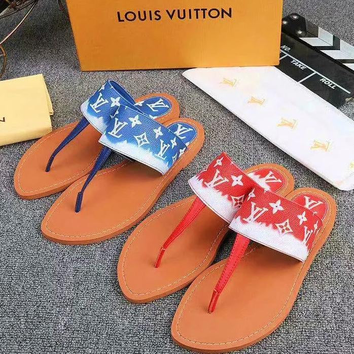 LV Shoes Louis Vuitton Slippers Women Fashion Sandals Blue Red