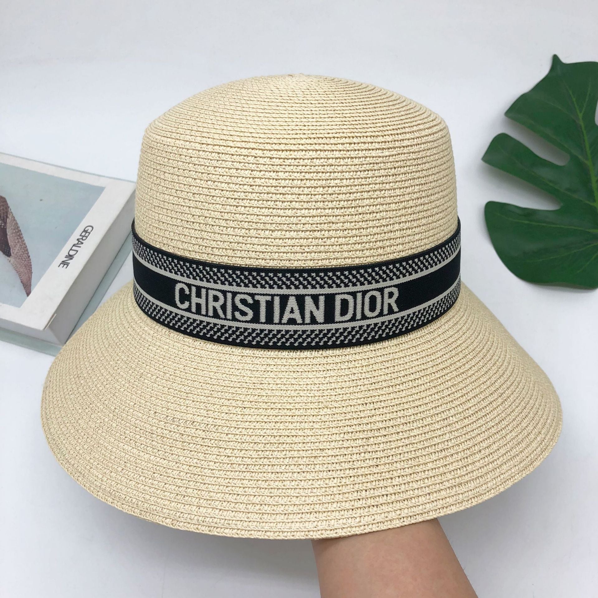 Dior summer bucket hat all-match outing sunscreen straw hat letter-6