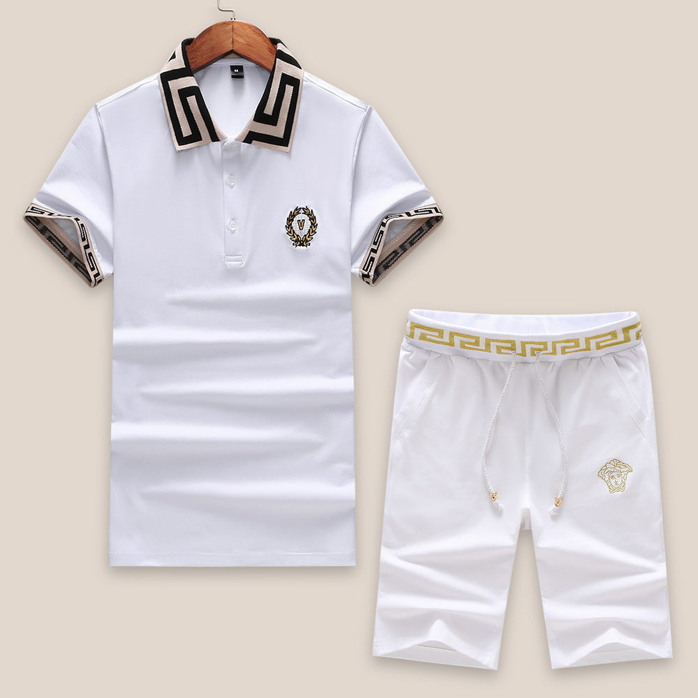 Men Versace Fashion Casual Shirt Top Tee Shorts Set Two-Piece-1