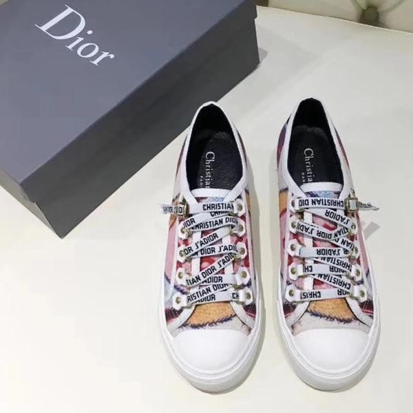 Dior Coloured Gold Button White Letter Bandage Casual Shoes