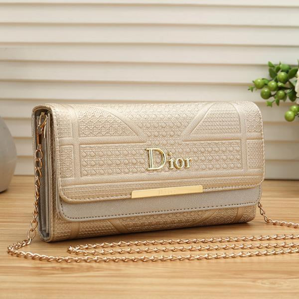 Dior Women Leather Buckle Wallet Purse Crossbody-1