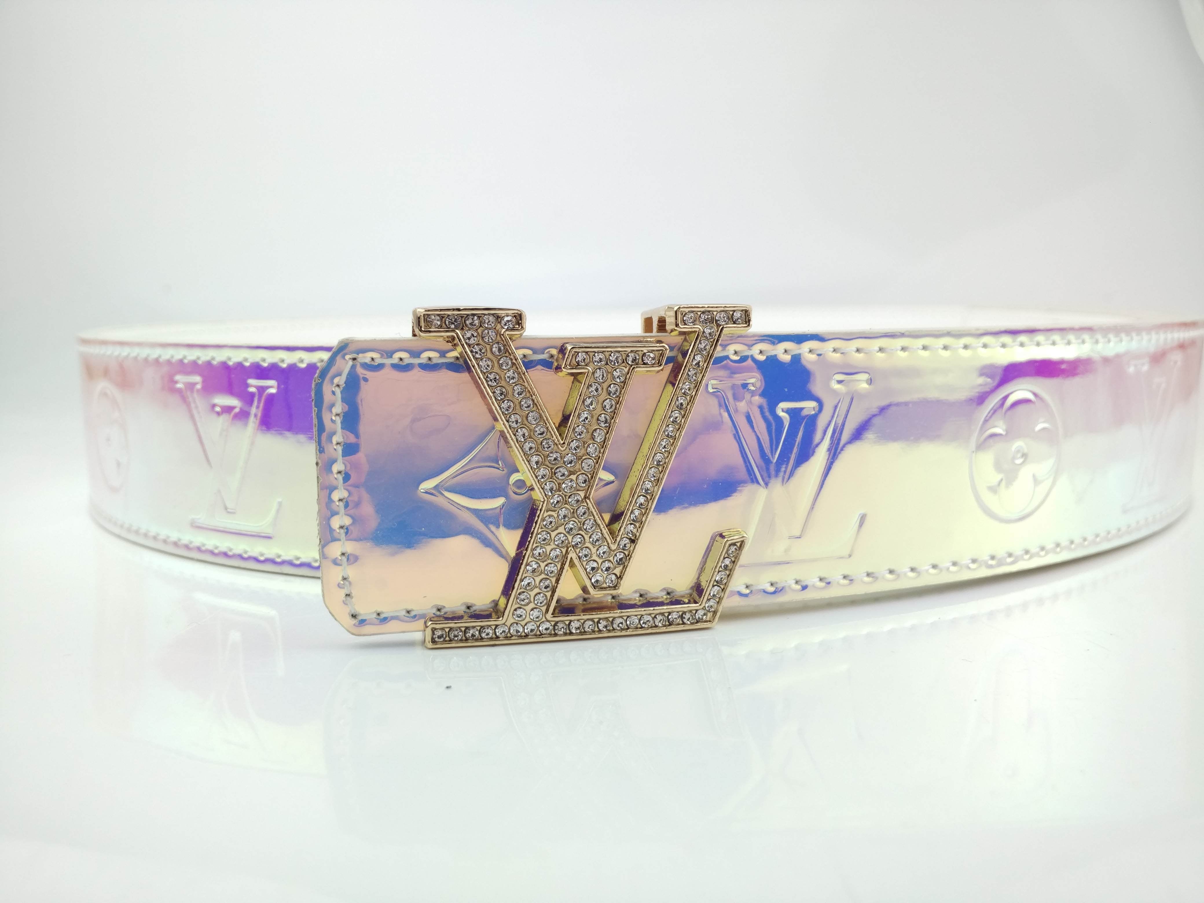 LV Fashion and Colorful Diamond Letter Buckle Ladies Belt