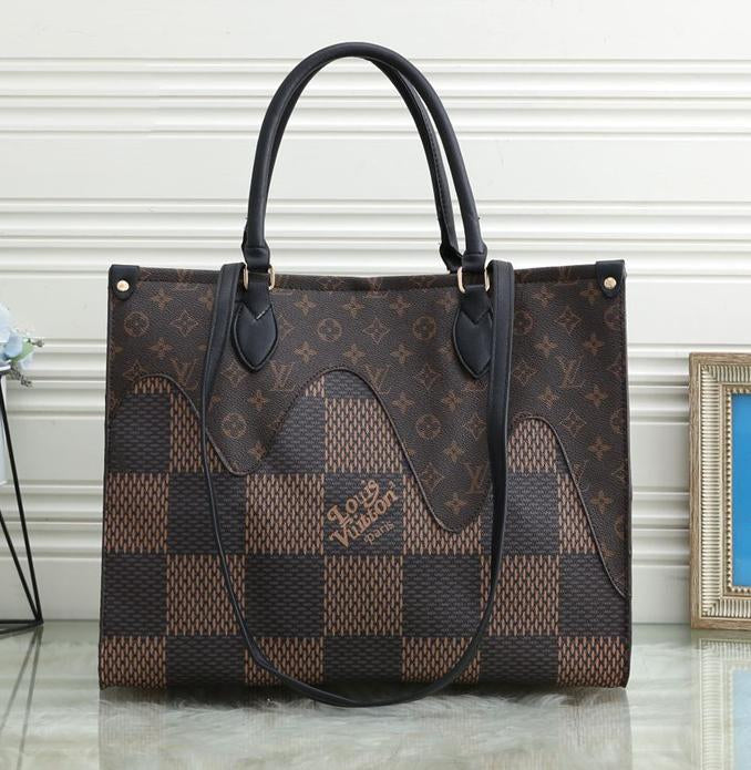 LV fashion print plaid stitching large handbag shoulder bag