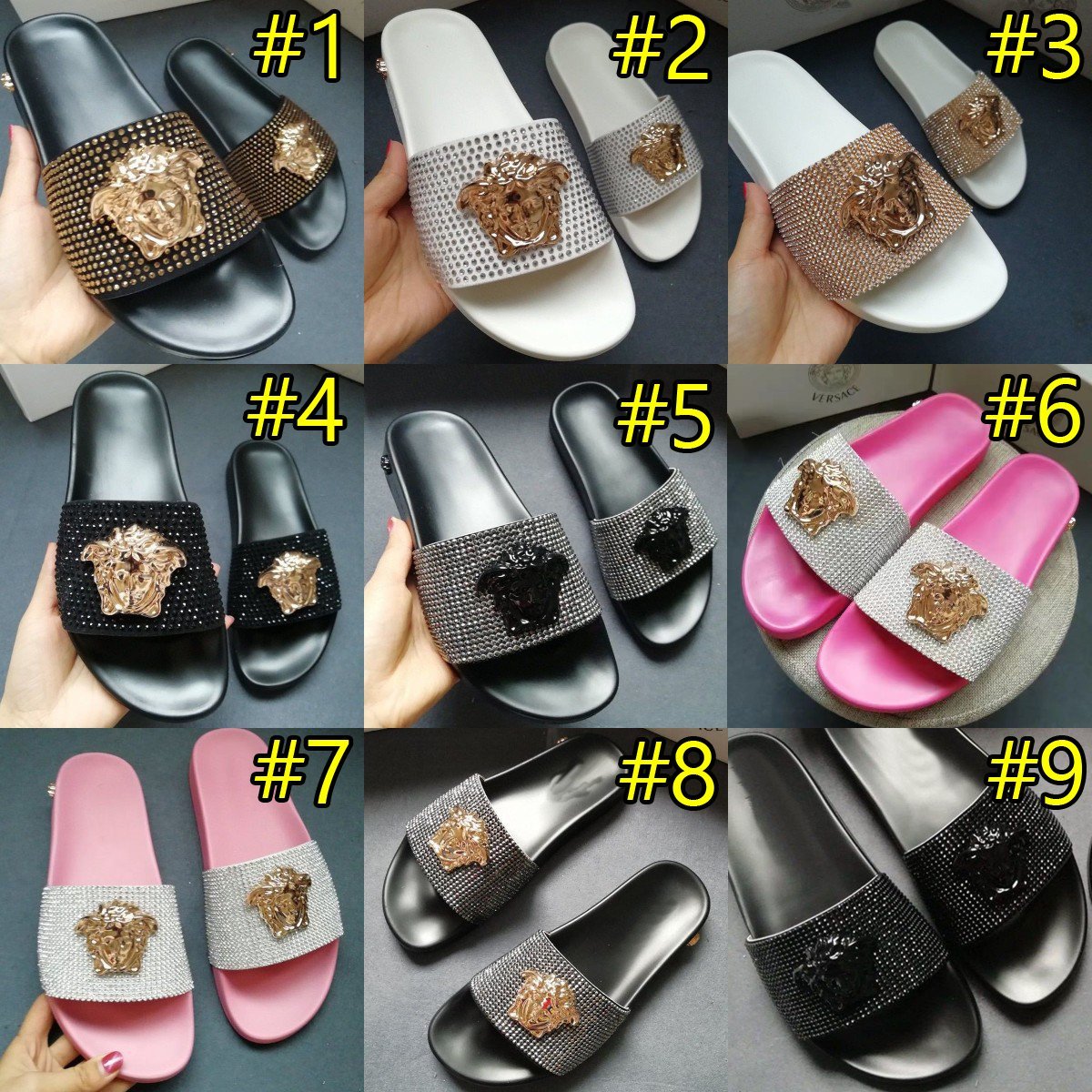 Versace fashion mens and womens luxury sandals shine slippers-4