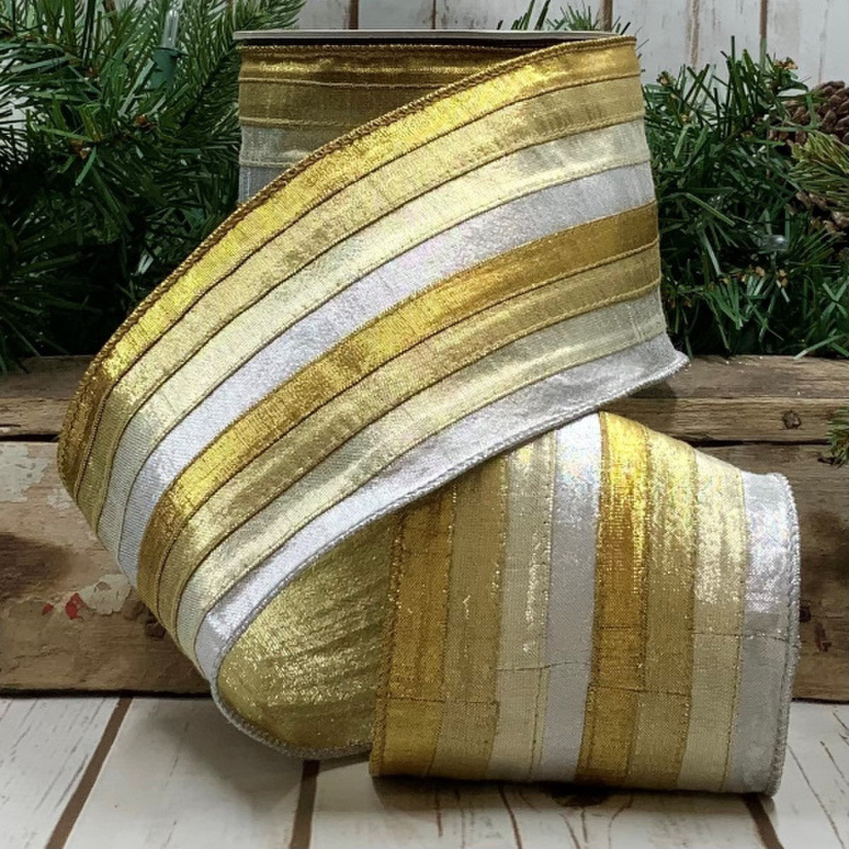 METALLIC DUPION STRIPE -GOLD SILVER COPPER 4X10