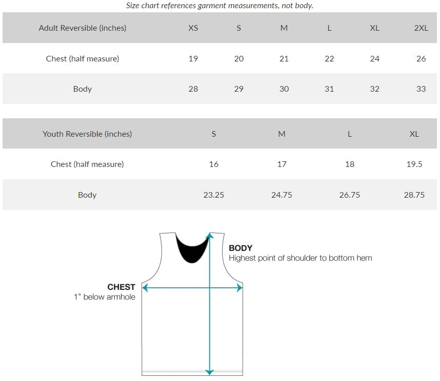 VC Ultimate Mesh Reversible Tank Top Size Chart