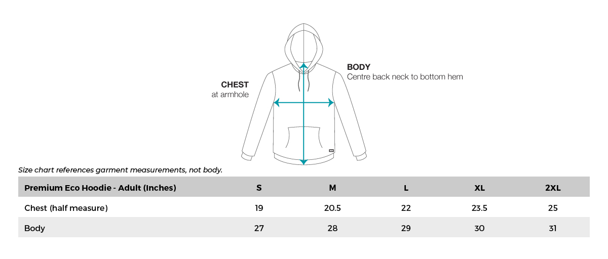 VC Ultimate Eco Hoodie Size Chart