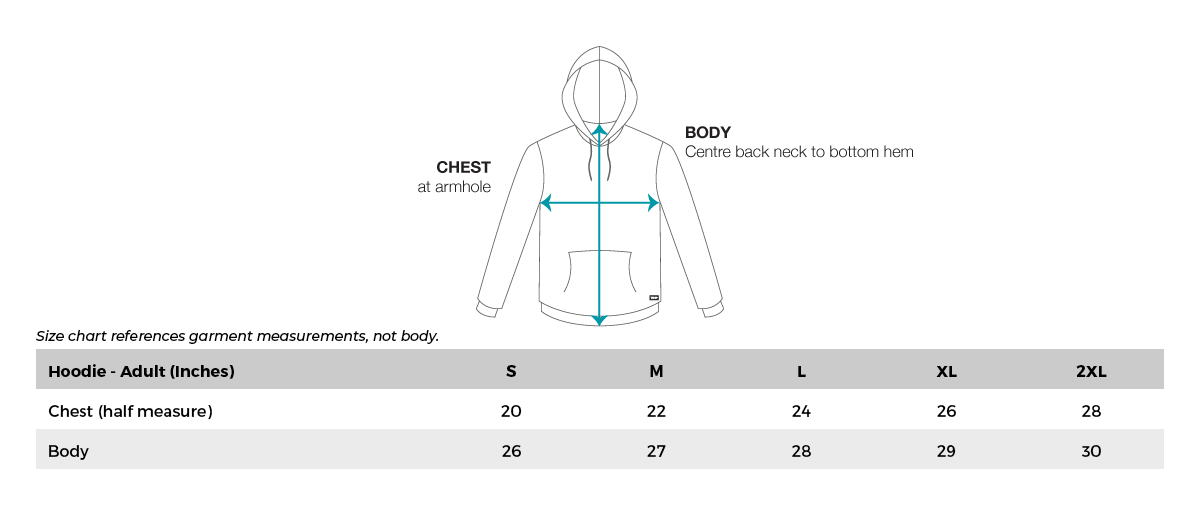 VC Ultimate Cotton Hoodie Size Chart