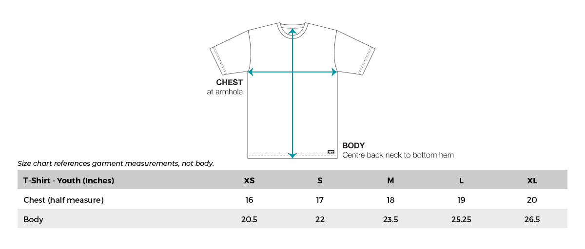 VC Ultimate Cotton Youth T-Shirt Size Chart