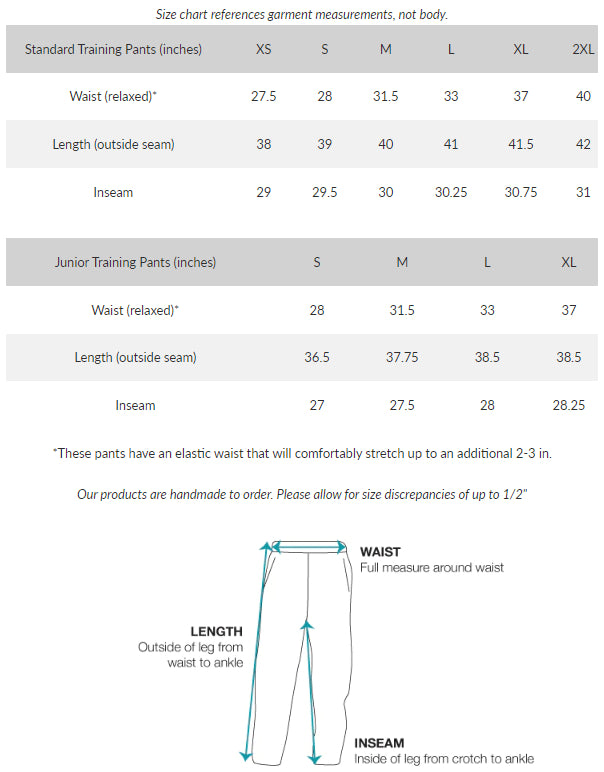 Training Pants Size Chart – VC Merch Tent