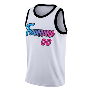 Custom White Pink Black Blue Gradient Authentic Basketball Jersey