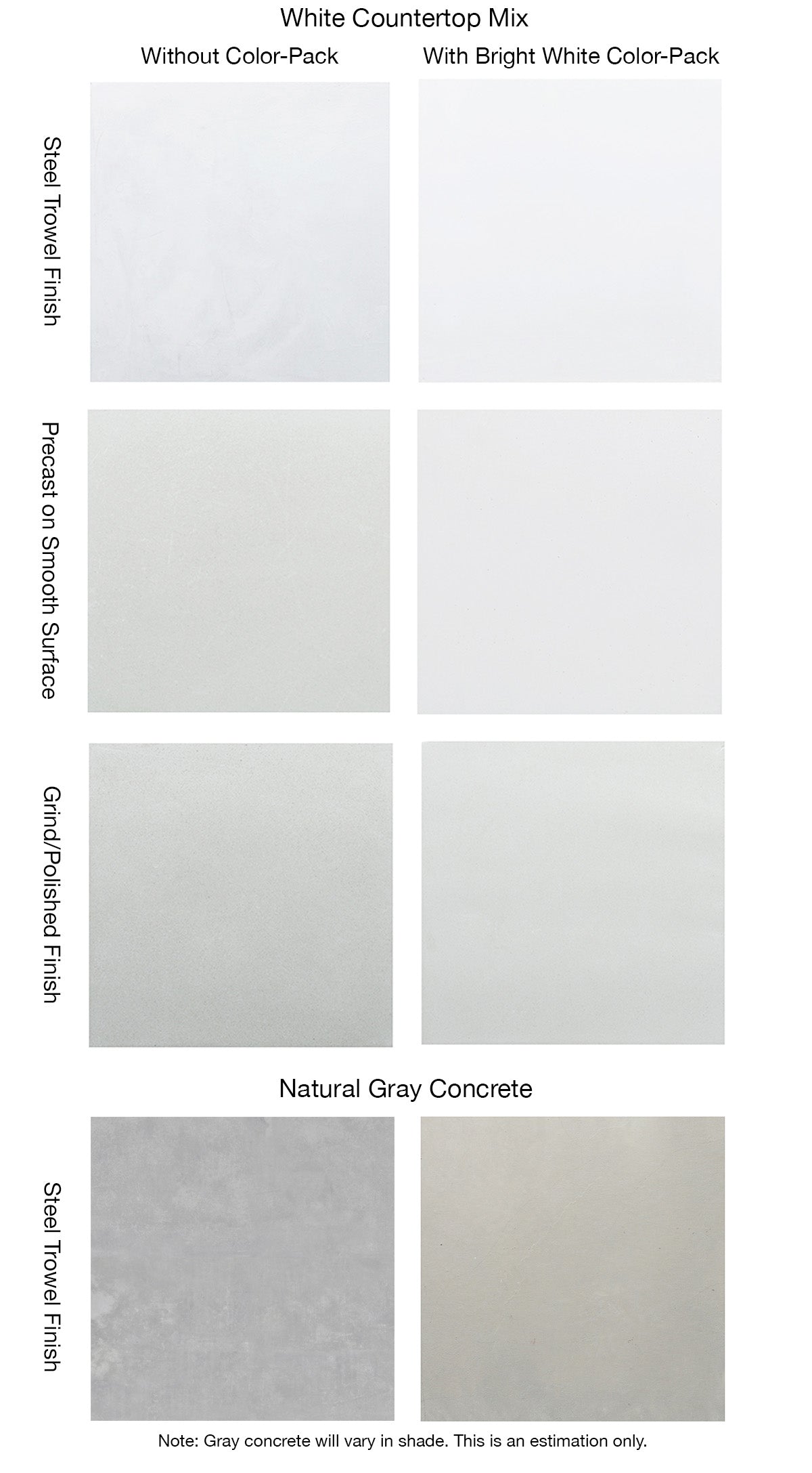 White Concrete Countertop Mix Color Chart