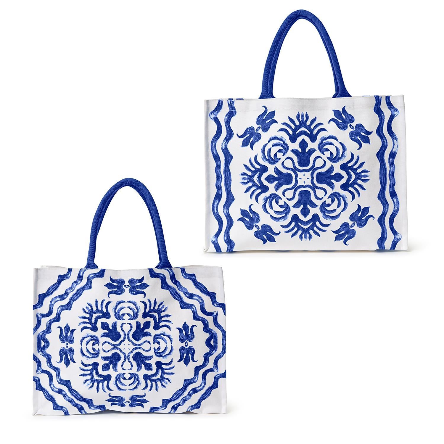 Blue Block Print Tote