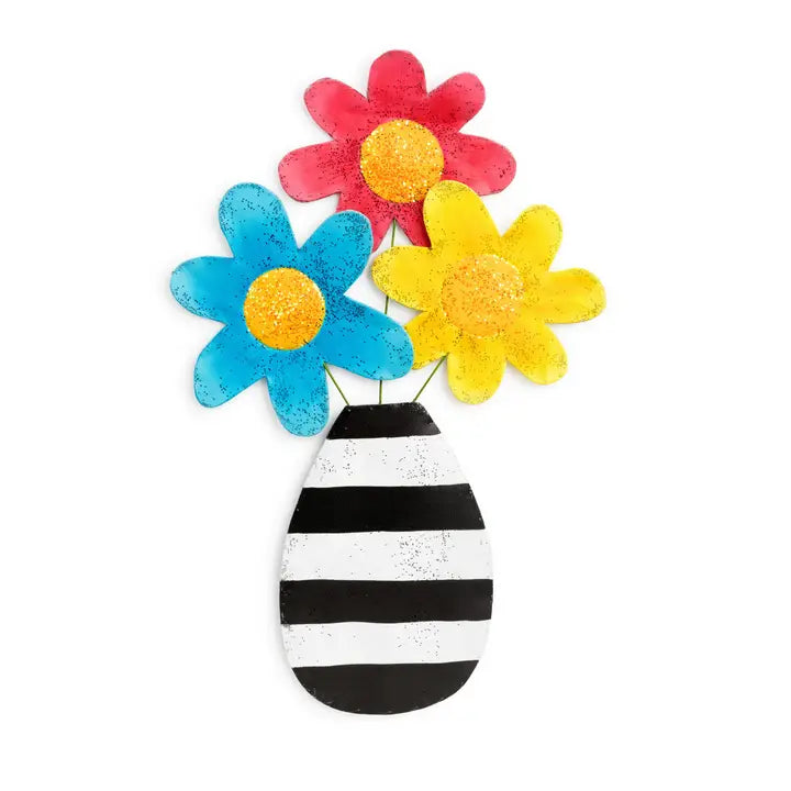 Flowers in Striped Vase Door Hanger