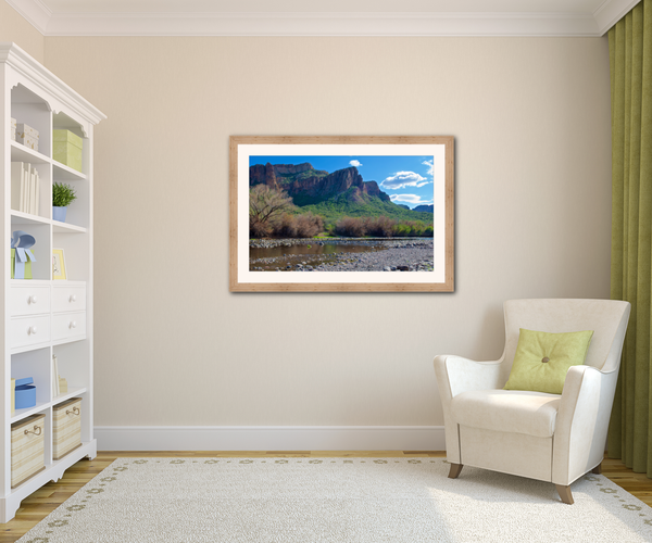 24x36 Standard Photo Paper Wall Art in a Bamboo Frame Hung in a Family Room